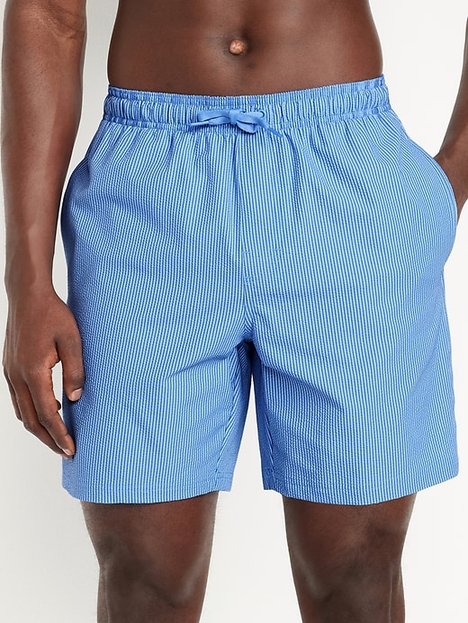 Image number 1 showing, Seersucker Swim Trunks -- 7-inch inseam