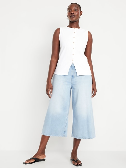 Image number 5 showing, High-Waisted Baggy Wide-Leg Culotte Jeans