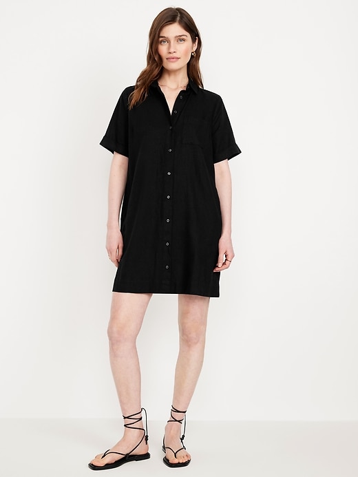 Image number 1 showing, Linen-Blend Shirt Dress