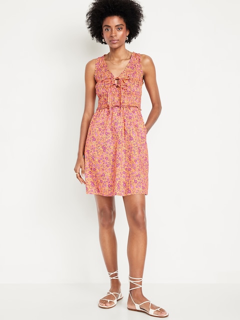 Fit & Flare Smocked Bodice Mini Dress