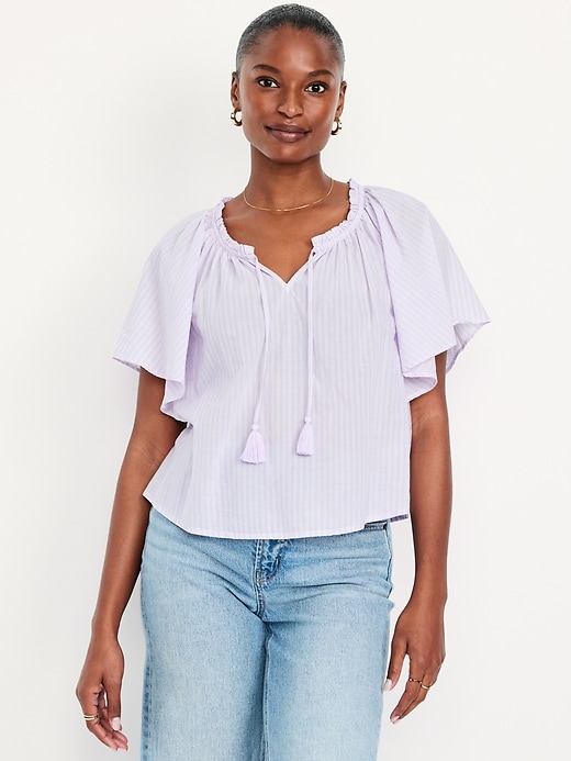 Image number 1 showing, Flutter-Sleeve Tassel-Tie Top