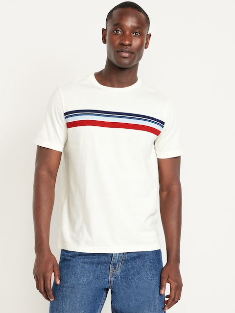 Crew-Neck Striped T-Shirt - Blue/White/Red Stripe