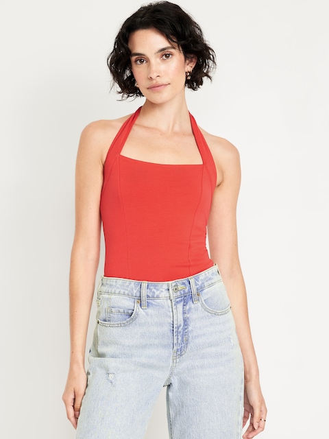Double-Layer Halter Top - Bright Coral