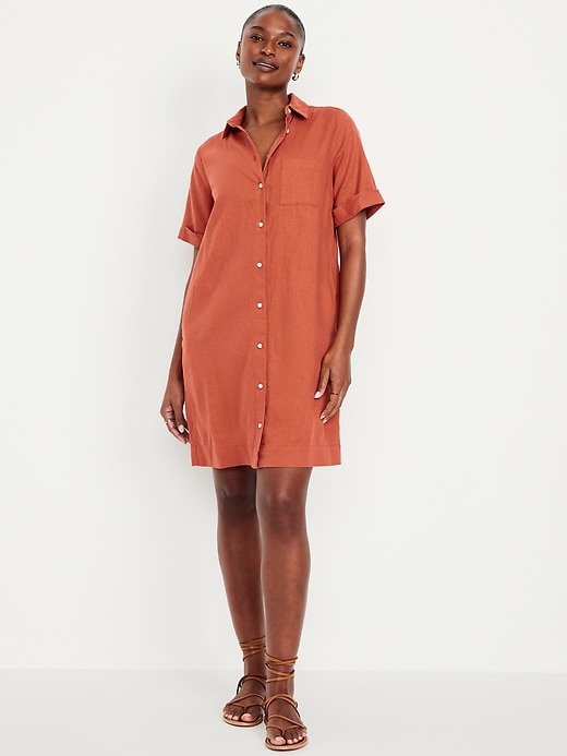Image number 1 showing, Linen-Blend Shirt Dress
