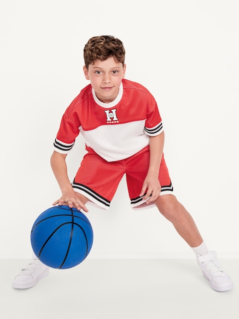 Oversized Color-Block Mesh Graphic T-Shirt for Boys - Color Block Red