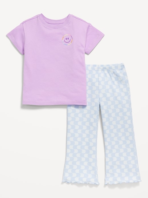 Image number 3 showing, Oversized Graphic T-Shirt and Ribbed Flare Leggings Set for Toddler Girls