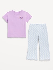 Image number 2 showing, Oversized Graphic T-Shirt and Ribbed Flare Leggings Set for Toddler Girls