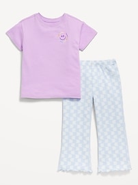 Image number 1 showing, Oversized Graphic T-Shirt and Ribbed Flare Leggings Set for Toddler Girls