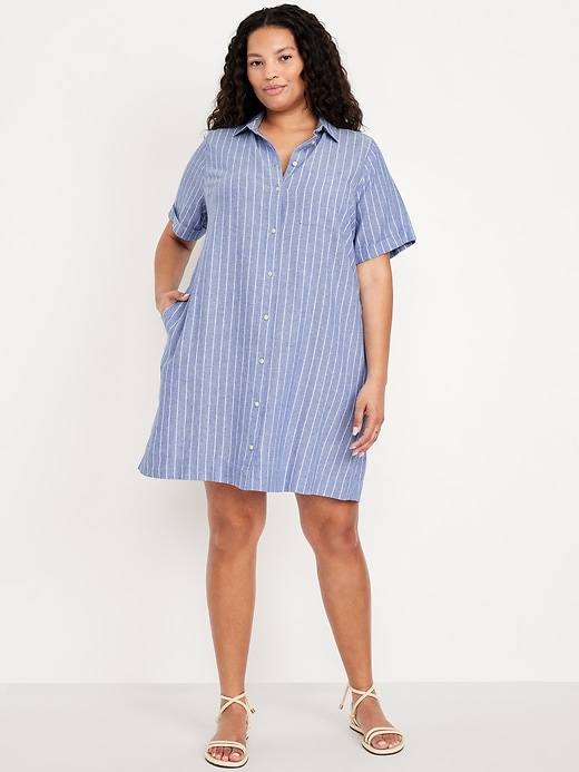 Image number 7 showing, Linen-Blend Mini Shirt Dress