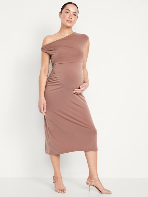 The Occasion by Old Navy Maternity Asymmetrical Shoulder Maxi Dress - Warm Taupe