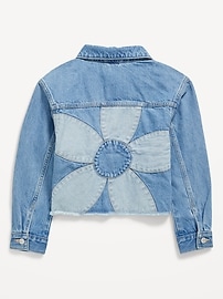 Image number 3 showing, Oversized Floral-Back Cut-Off Jean Jacket for Girls