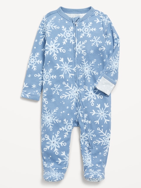 2-Way-Zip Sleep & Play Footed One-Piece for Baby - Snowflake Blue