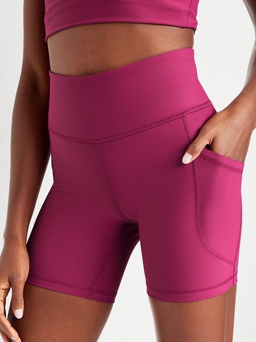 Image number 3 showing, High-Waisted PowerSoft Pocket Biker Shorts -- 6-inch inseam