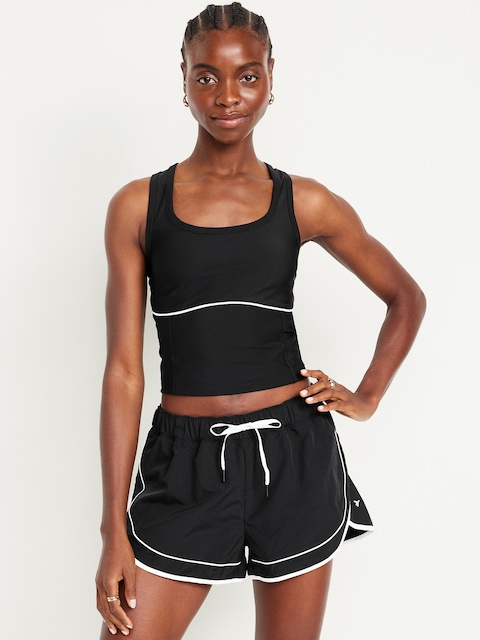 PowerSoft Racerback Cropped Shell Tank - Black Jack