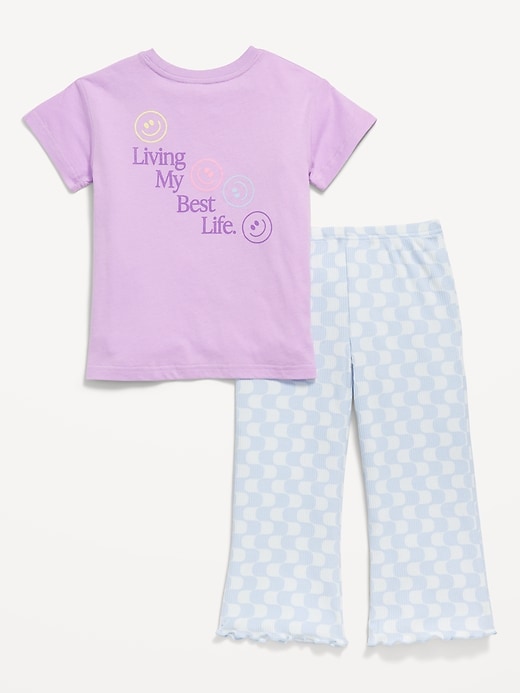 Image number 4 showing, Oversized Graphic T-Shirt and Ribbed Flare Leggings Set for Toddler Girls