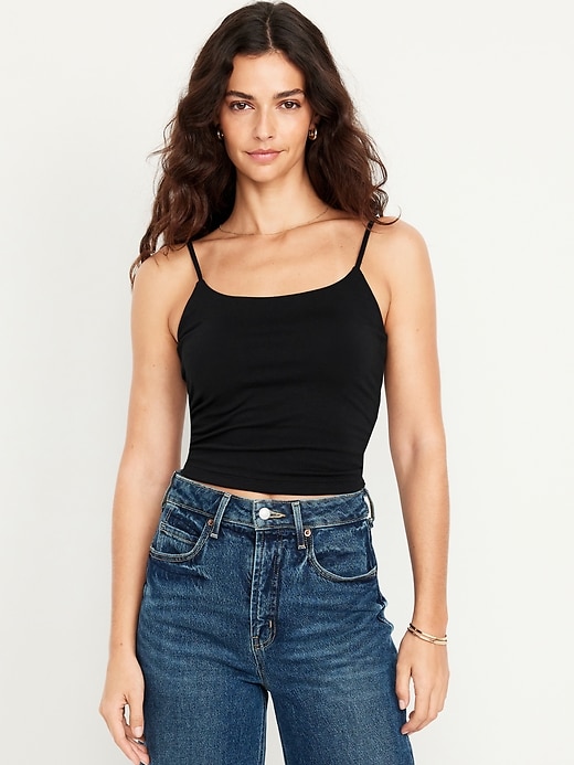 Image number 1 showing, Fitted Double-Layer Cropped Cami Top