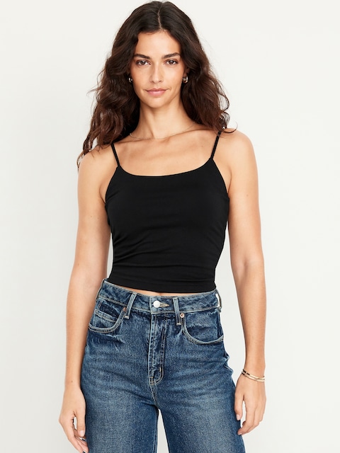 Fitted Double-Layer Cropped Cami Top - Black Jack