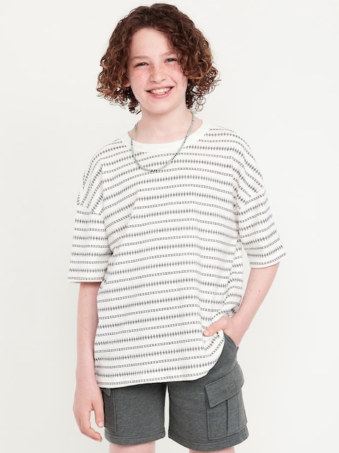 Oversized Short-Sleeve Jacquard-Knit T-Shirt for Boys - Black White Stripe