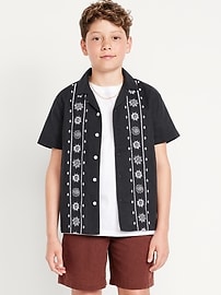 Image number 1 showing, Short-Sleeve Linen-Blend Embroidered Shirt for Boys