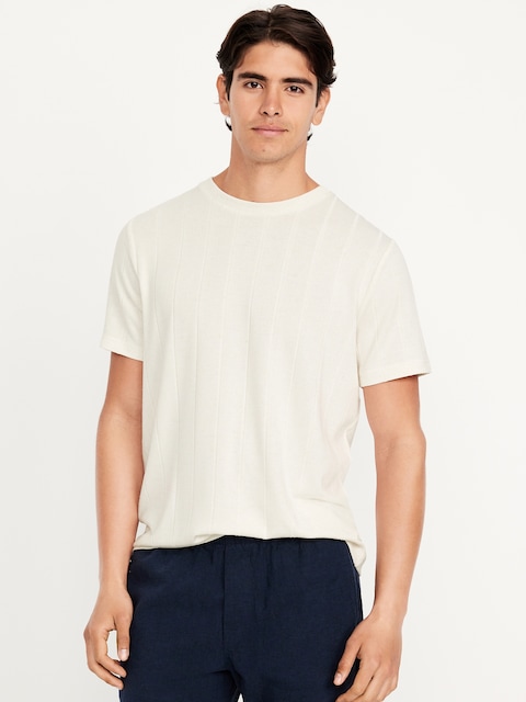 Crew-Neck Ribbed T-Shirt - Natural White