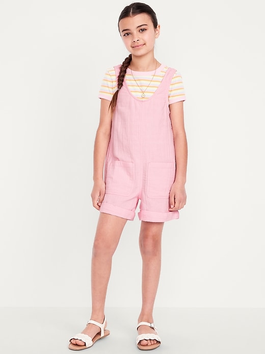 Image number 1 showing, Sleeveless Double-Weave Pocket Romper for Girls
