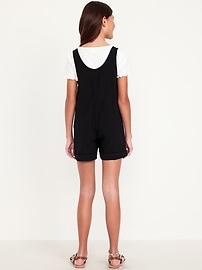 Image number 2 showing, Sleeveless Double-Weave Pocket Romper for Girls
