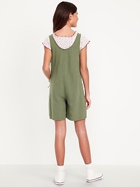 Image number 2 showing, Sleeveless Double-Weave Pocket Romper for Girls
