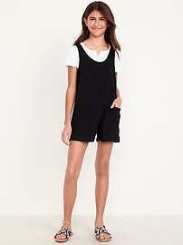 Image number 1 showing, Sleeveless Double-Weave Pocket Romper for Girls