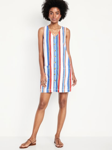 Sleeveless Button-Front Mini Dress