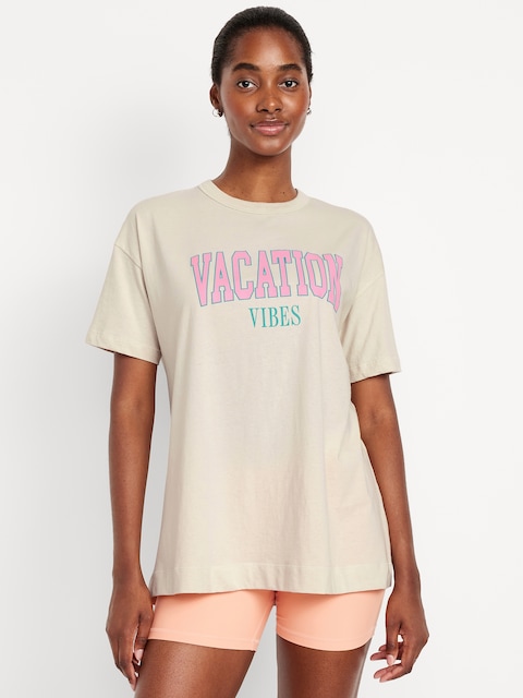 Oversized EveryWear Graphic Tunic T-Shirt - Vacation Vibes