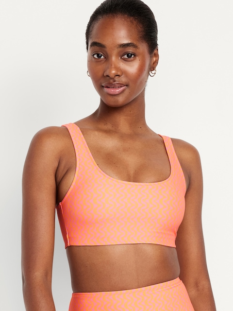 Matte Scoop-Neck Bikini Swim Top - Pink Geometric