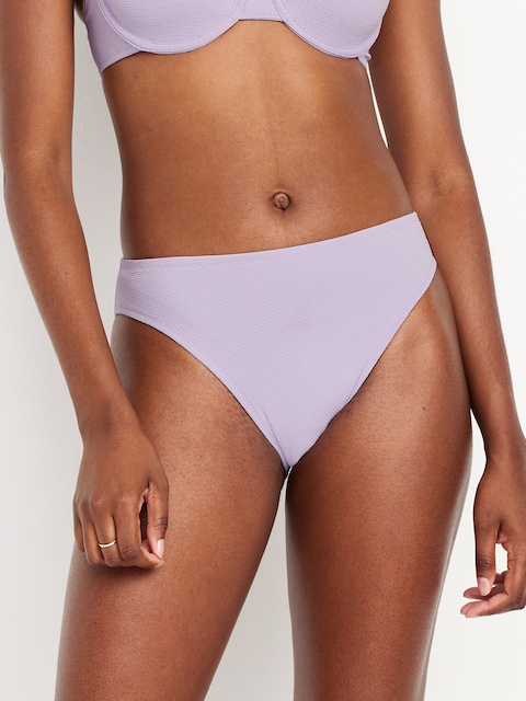 Mid-Rise Textured Bikini Swim Bottoms - Lavender Aura