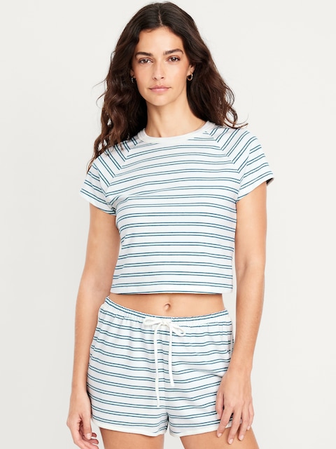 Cropped Jersey Lounge Top - Blue Stripe