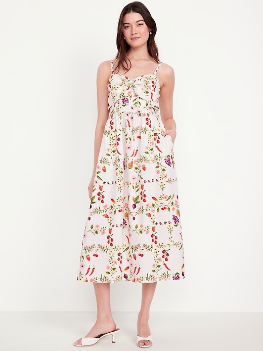 Fit & Flare Tie-Front Seersucker Midi Dress | Old Navy