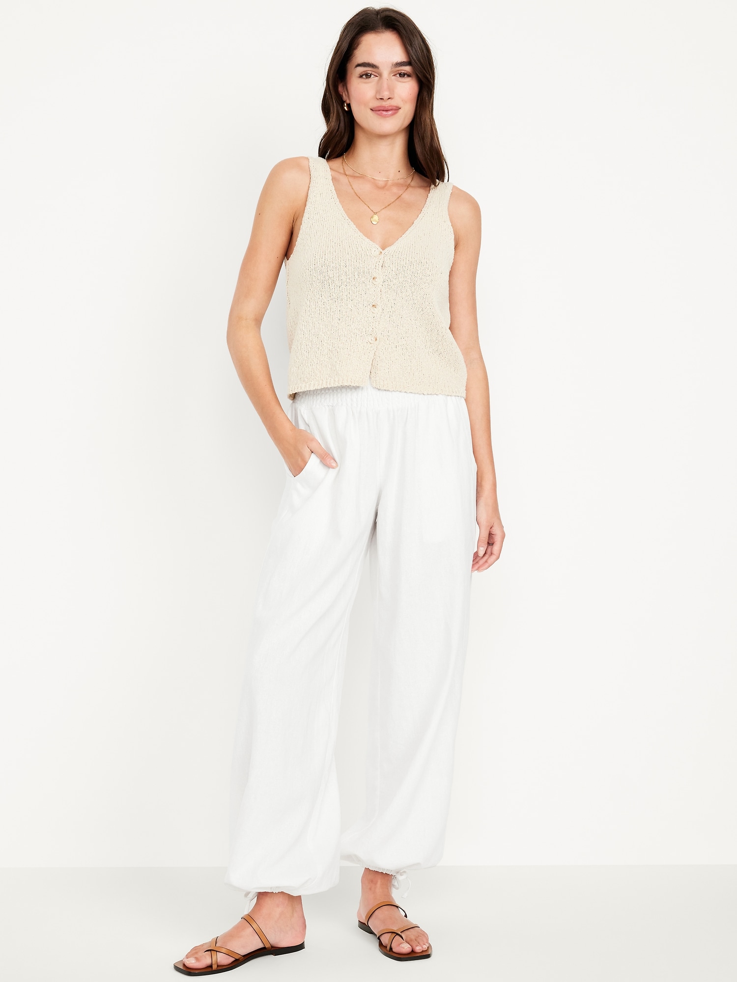 Mid-Rise Linen-Blend Harem Pants