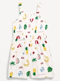 Image number 3 showing, Printed Sleeveless Smocked Romper for Girls