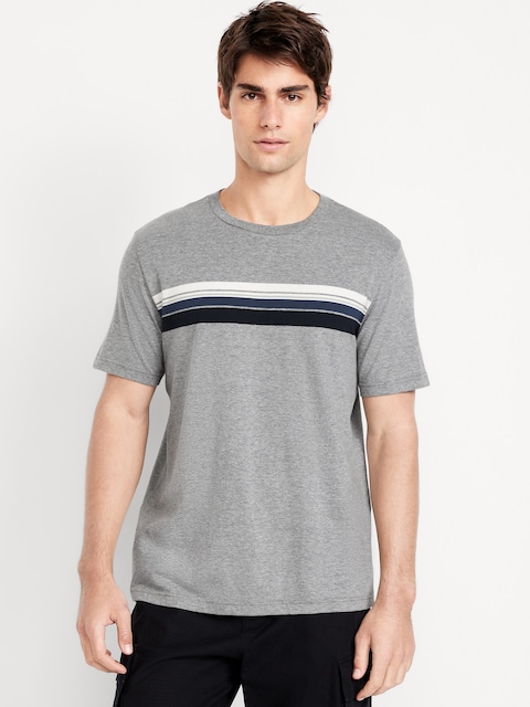 Crew-Neck Striped T-Shirt - Gray/Navy Stripe