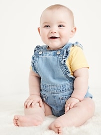 Image number 1 showing, Ruffle-Trim Jean Pocket Shortalls for Baby