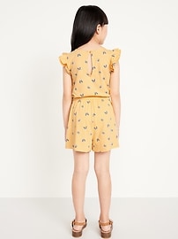 Image number 2 showing, Printed Flutter-Sleeve Romper for Girls