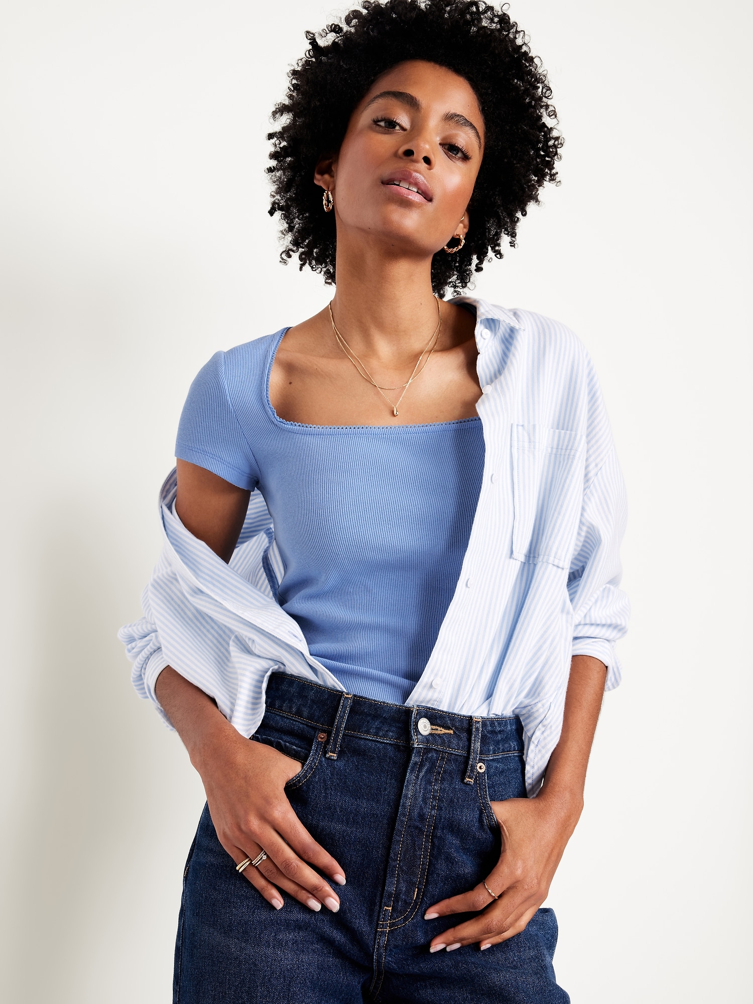 Square-Neck Ribbed T-Shirt