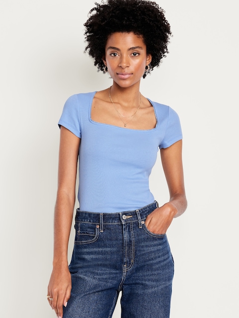 Square-Neck Ribbed T-Shirt - Lighthouse