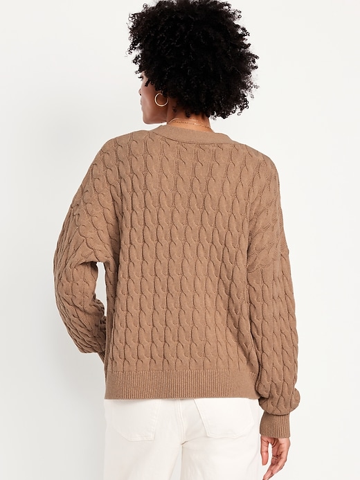 Image number 2 showing, Oversized Slouchy Cable-Knit Cardigan Sweater