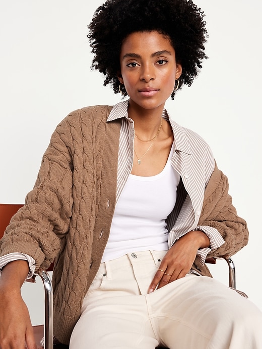 Image number 3 showing, Oversized Slouchy Cable-Knit Cardigan Sweater