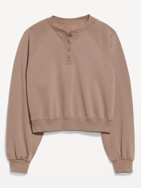 SoComfy Oversized Button-Front Sweatshirt - Driftwood