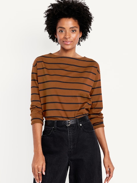 Long-Sleeve Mariner Loose T-Shirt - Bold Brown Stripe
