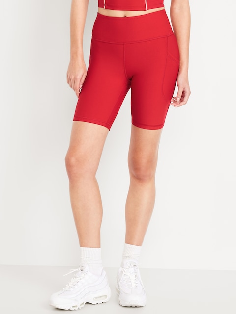 High-Waisted PowerSoft Biker Shorts -- 8-inch inseam - Sanguine