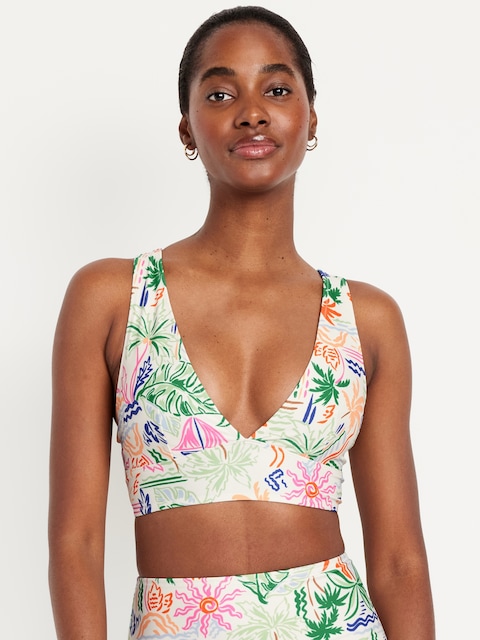Matte Longline Bikini Swim Top - Watermelon Palm Print