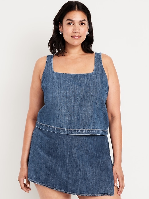 Image number 7 showing, Cropped Square-Neck Denim Top