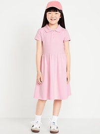 Image number 1 showing, School Uniform Fit and Flare Pique Polo Dress for Girls
