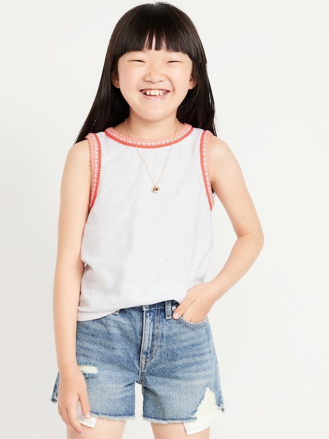 Sleeveless Crochet-Trim Top for Girls - White Lilies